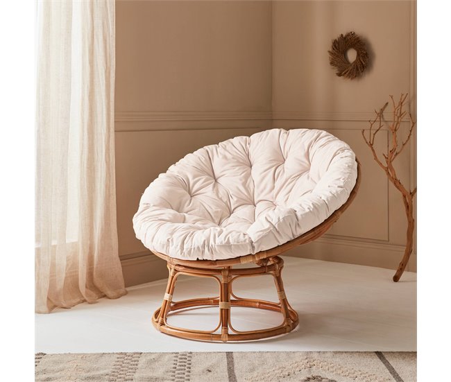 Cadeirão de vime Papasan com almofada Madeira
