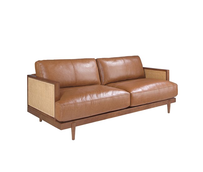 ANGEL CERDA Sofá de 3 lugares em pele castanha Nogal