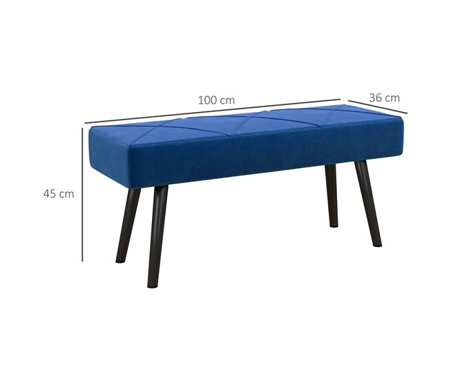Banco de Pé de Cama Aço, Espuma e Poliéster HOMCOM, casa - quarto Azul