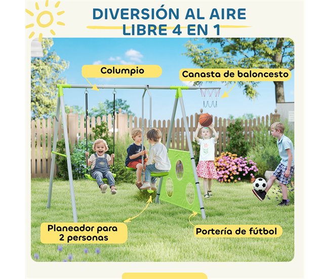 Conjunto de Brincar para Exterior Metal, PE e Poliéster AIYAPLAY Verde