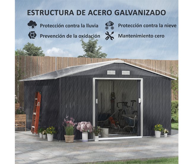 Abrigo de Jardim Aço Galvanizado e PP Outsunny Cinza