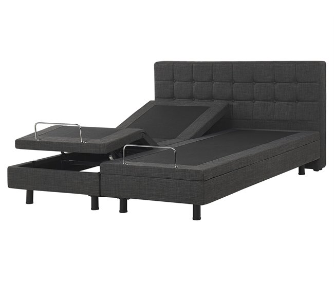 Beliani Cama com estrado Poliéster DUKE 161x216 Cinza Escuro