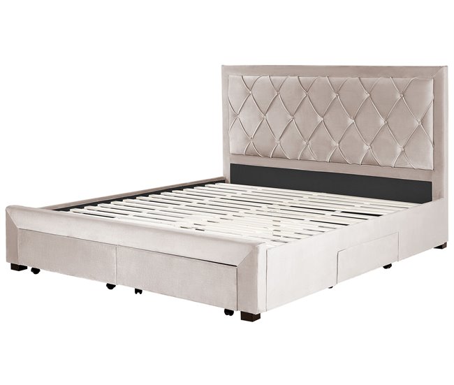 Beliani Cama com armazenamento Veludo LIEVIN 185x217 Bege
