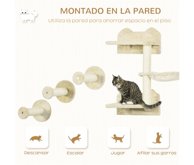 Jogo de Escalar para Gatos Aglomerado de Madeira, Pelúcia e Sisal Cru