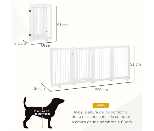 Barreira de Segurança Cães Madeira de Pinho PawHut Branco
