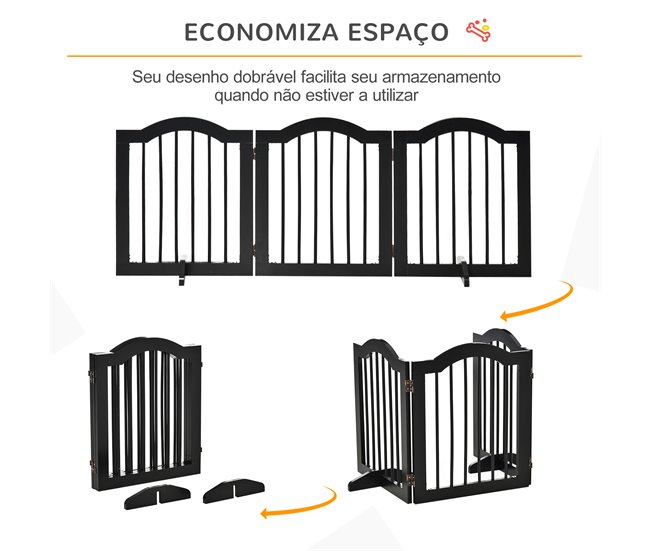 Barreira de Segurança MDF e Madeira Maciça PawHut Preto