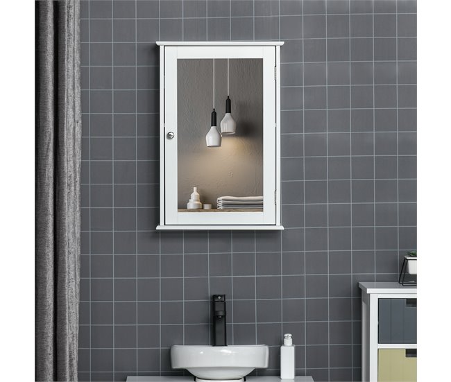 Armário com Espelho para Casa de Banho MDF, vidro kleankin Branco