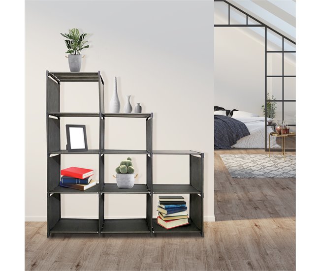 Estante de Armazenamento 2|3|4 Pisos 12 Furos PVC e Tecido Nyana Home 123x125x29 cm 125 Preto