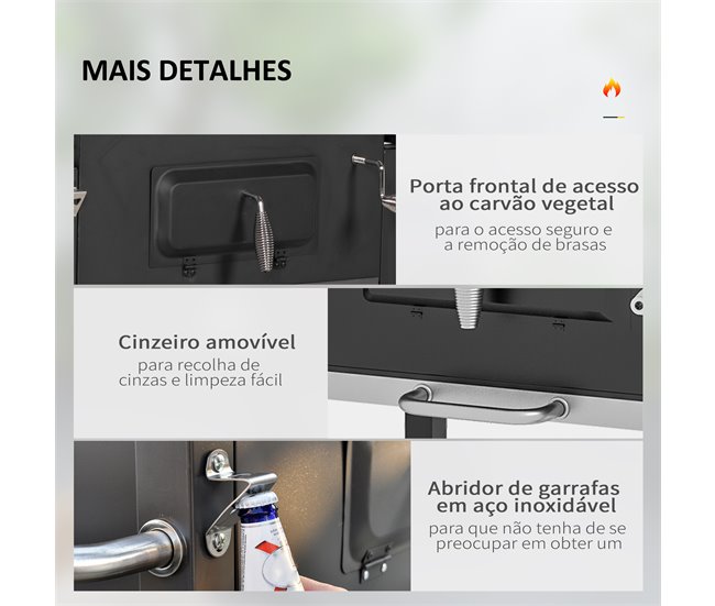 Barbecue a Carvão Aço inoxidável e metal Outsunny Cinza