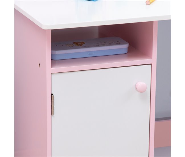 Mesa e Cadeira Infantil MDF e Madeira de Pinho HOMCOM 90x45 Rosa