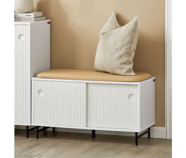 Banco para sapatos com portas de correr FSR116-W SoBuy Branco