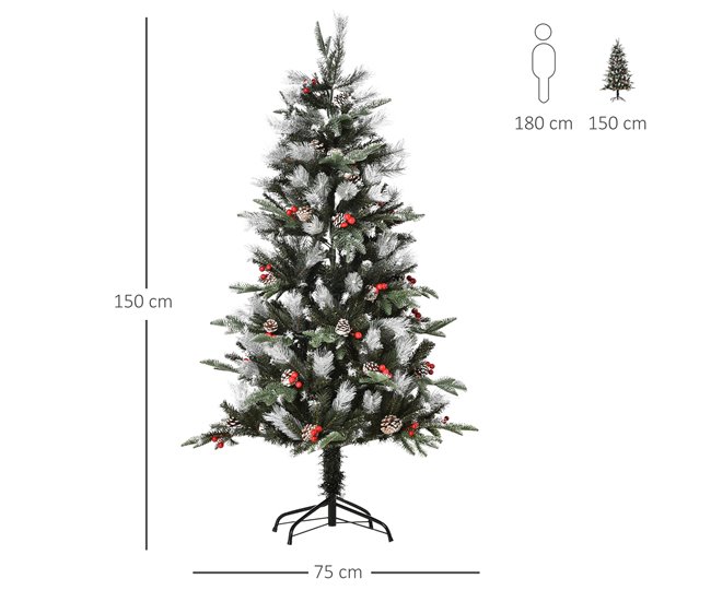 Árvore de Natal PVC, PE, Aço HOMCOM, casa - natal Verde