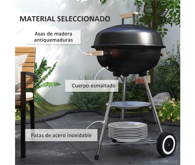 Barbecue a Carvão Metal e Porcelana Outsunny Multicor
