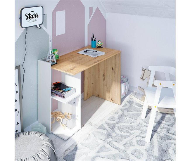 Mesa com efeito de madeira Branco/ Madeira