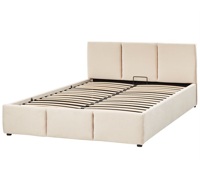 Beliani Cama baú Veludo BOUSSE 151x219 Bege