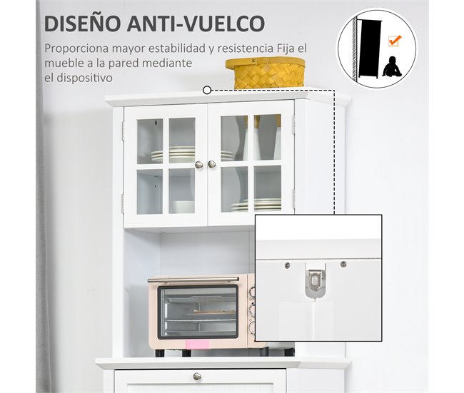 Armário de cozinha MDF, vidro temperado HOMCOM, casa - cozinha 68 Branco