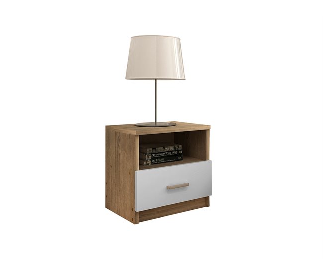 Mesa de Cabeceira Zurich Branco/ Madeira