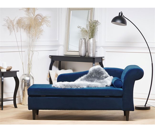 Beliani Chaise longue versão à direita Veludo LUIRO Azul Marino