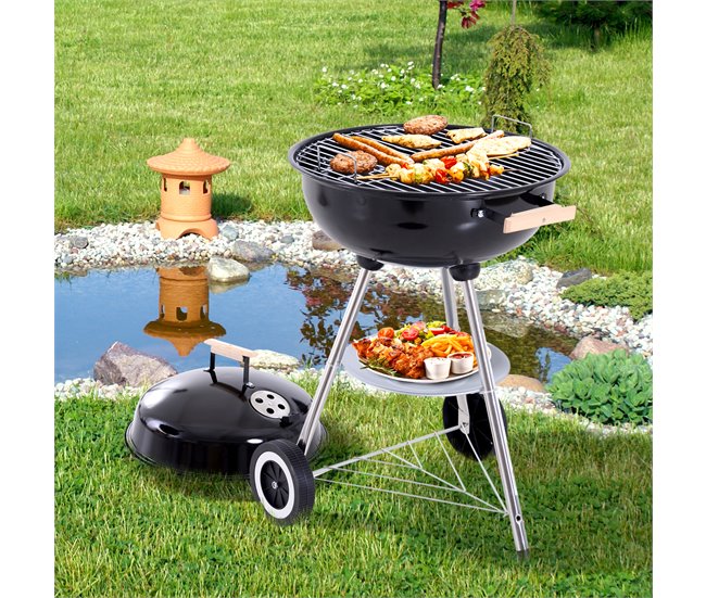 Barbecue a Carvão Metal e Porcelana Outsunny Multicor