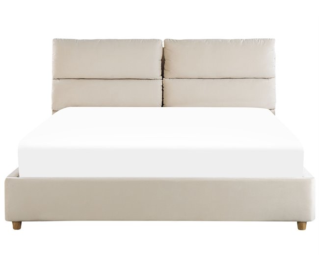 Beliani Cama com estrado Veludo BATILLY Bege