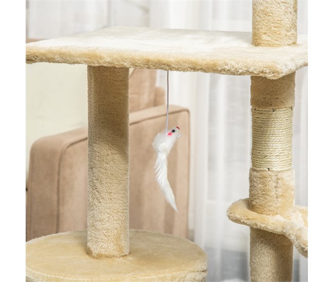 Arranhador para Gatos Aglomerado, Pelúcia e Corda de Sisal PawHut Bege