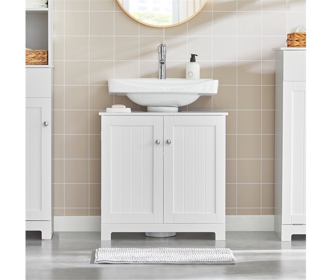 Armário de banho com 1 prateleira e 2 portas BZR18-II-W SoBuy 60 Branco