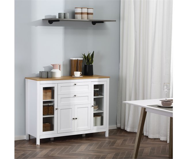 Aparador de Cozinha MDF e Vidro Temperado HOMCOM, casa - cozinha 120 Branco