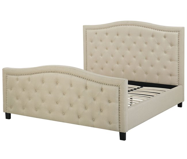 Beliani Cama com estrado Poliéster AUREL 194x216 Bege