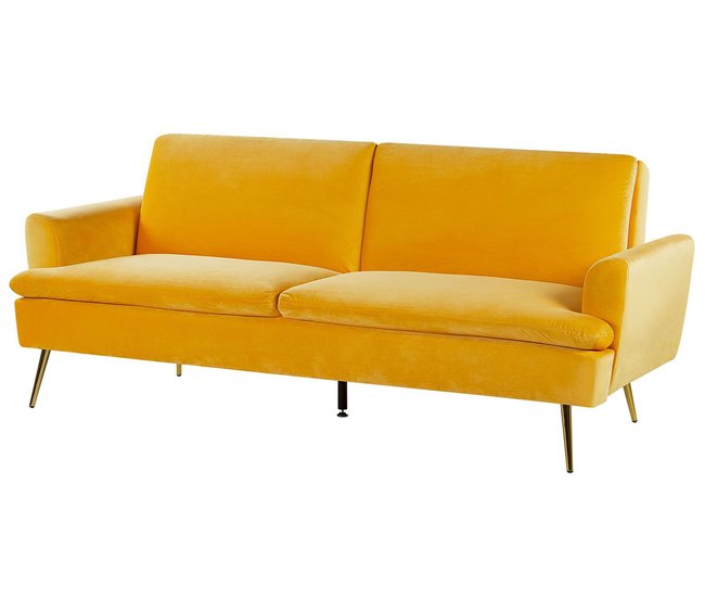 Beliani Sofá-cama Veludo VETTRE Amarelo