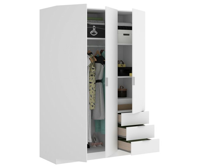 Armário de 3 portas com efeito madeira 121 Branco