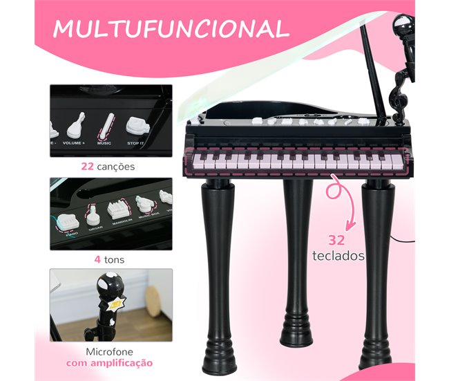 Piano para Crianças ABS, PP e Acrílico AIYAPLAY Preto