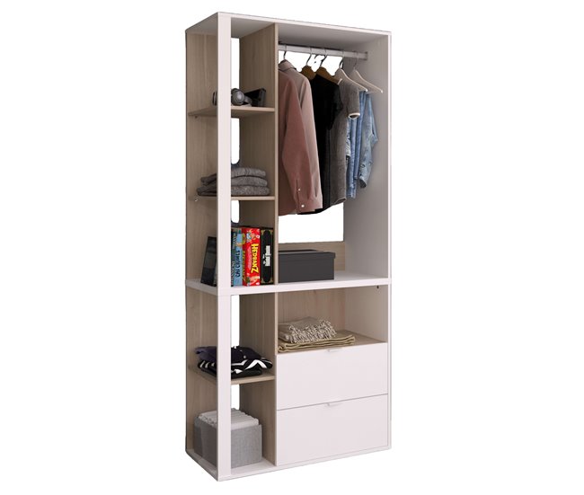 Closet Boreal com gavetas e prateleiras Branco/ Madeira