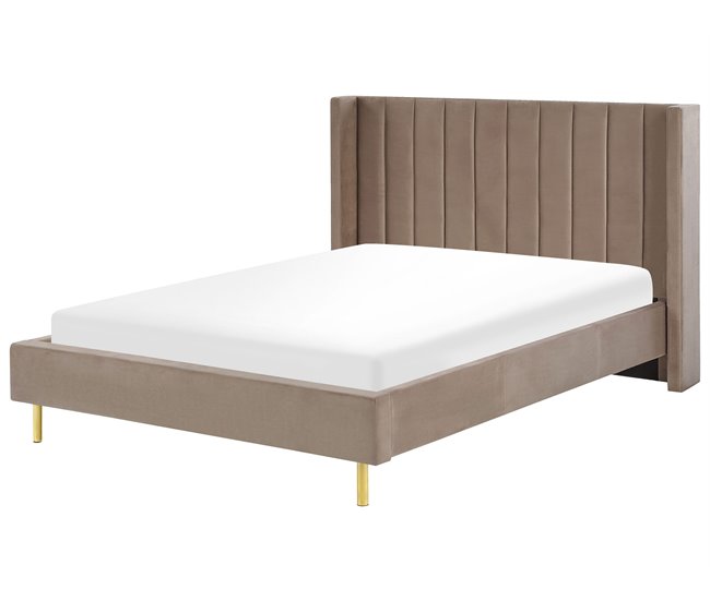 Beliani Cama com estrado Veludo VILLETTE 165x222 Azul Marino