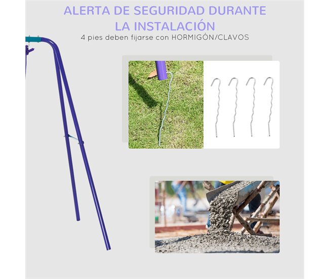 Conjunto de Baloiços de Jardim Metal e PE Outsunny Roxo