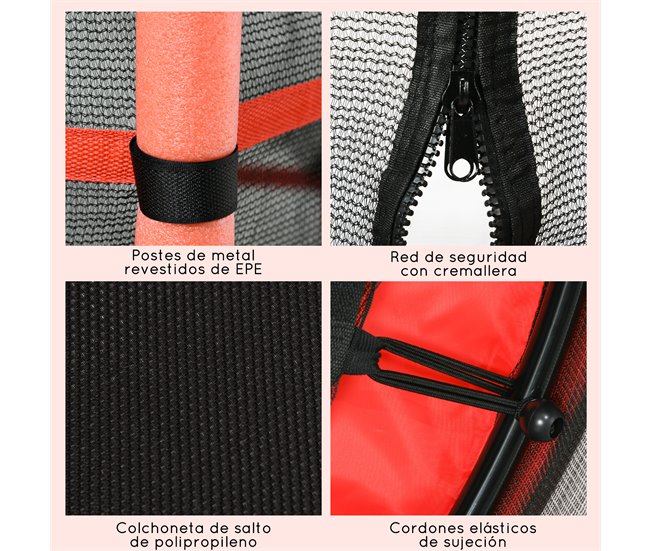 Trampolim para Crianças Aço, PP e EPE HOMCOM Vermelho