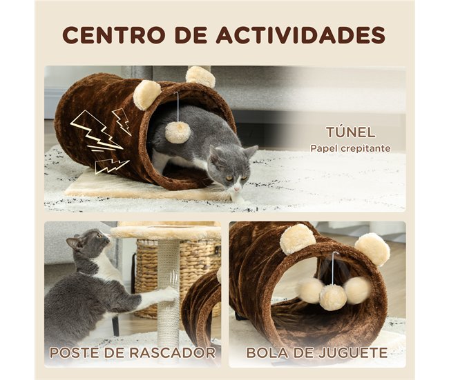 Arranhador para Gatos Melamina de Madeira, Pelúcia e Juta PawHut Castanho