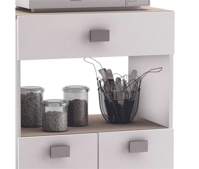 Armário auxiliar de cozinha com 2 portas e 1 gaveta Branco/ Madeira