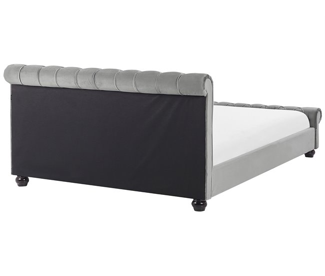 Beliani Cama com estrado Veludo AVALLON 233x192 Cinza Claro