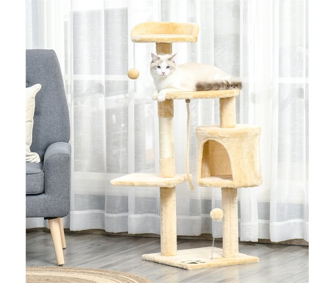 Arranhador para Gatos Aglomerado, Pelúcia e Sisal PawHut Bege
