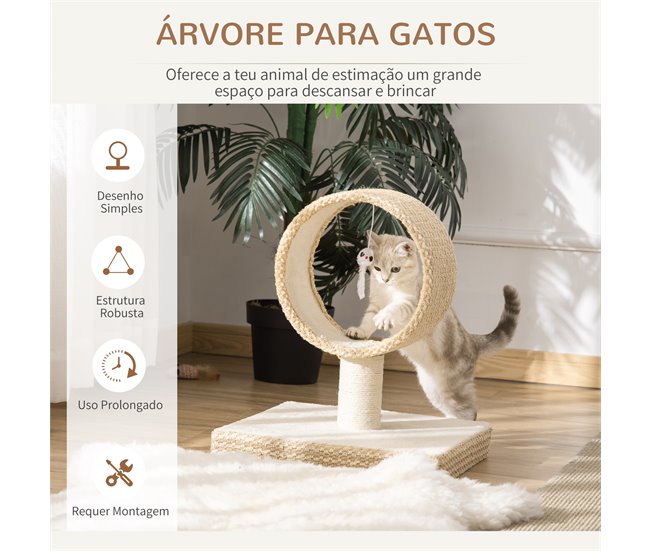 Árvore para Gatos Pequenos Aglomerado de Madeira, Juta e Pelúcia Bege