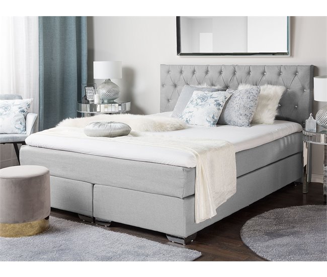 Beliani Cama continental Poliéster DUCHESS 171x211 Cinza Claro