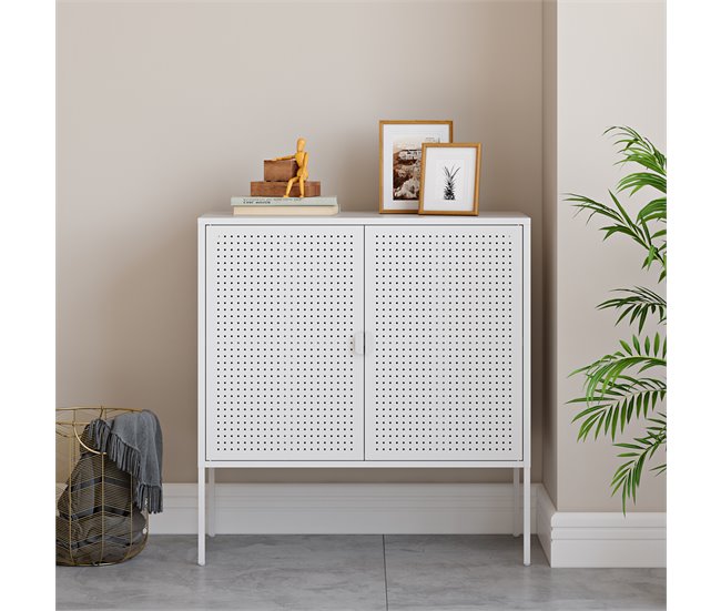 Aparador Castelli com 2 portas de aço perfuradas Branco