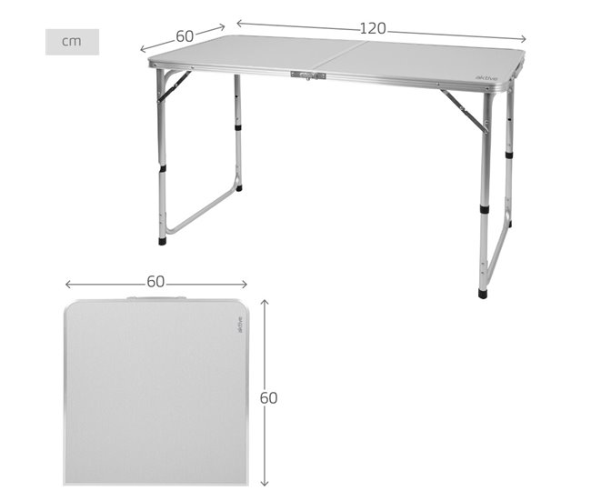 Aktive Mesa de acampamento dobrável, regulável em altura Cinza