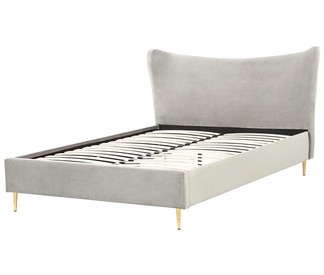 Beliani Cama Terciopelo CHALEIX 168x212 Cinza Claro