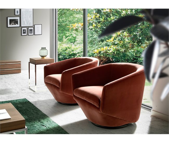 ANGEL CERDA Poltrona giratório em veludo pêssego AlumÍnio