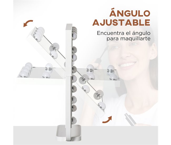 Espelho de Maquilhagem Metal, Vidro e ABS HOMCOM Branco