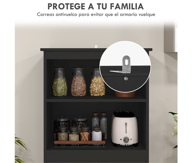Armário de Cozinha MDF e Vidro Temperado HOMCOM Preto