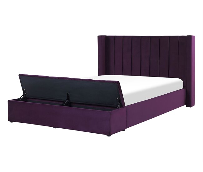 Beliani Cama com estrado Veludo NOYERS 170x247 Azul Marino