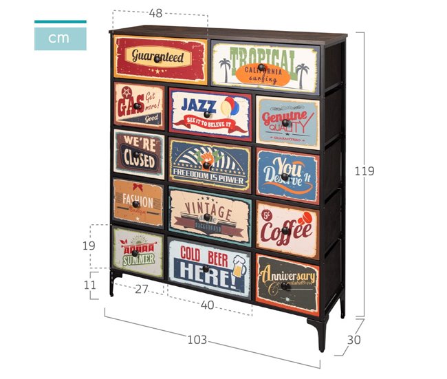 Max Home Vintage Cómoda de 14 gavetas em tecido Multicor