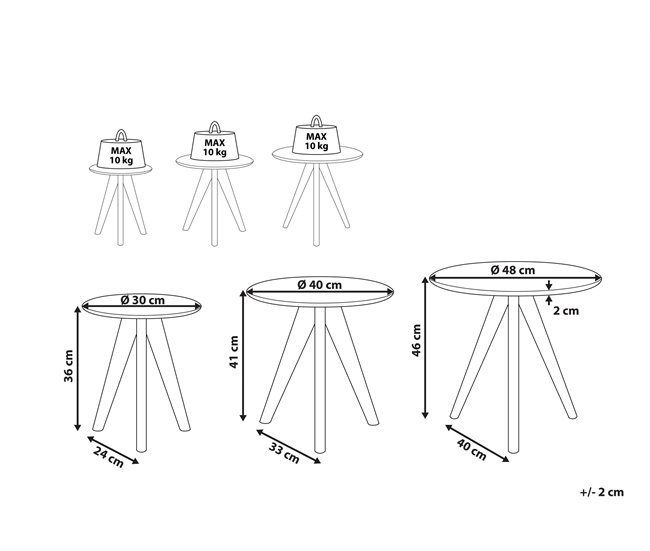 Beliani Conjunto de 3 mesas de centro VEGAS 48x48 Cinza